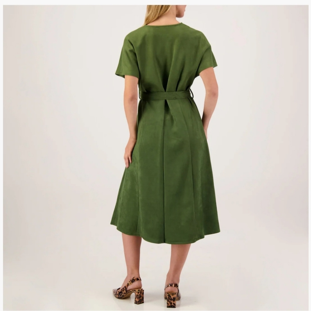 MSK WOMEN'S GREEN FAUX SUEDE KEY HOLE BELTED DRESS SIZE LARGE NWT - Picture 2 of 2
